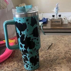 Cow Print Turquoise Travel Mug